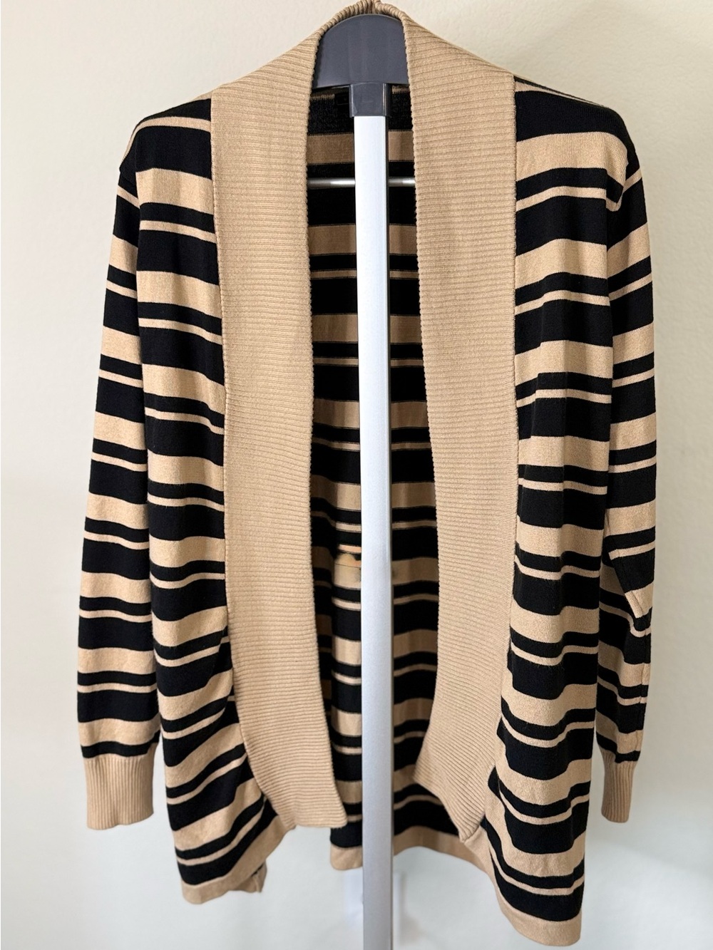 Metaphor Black and Beige Striped Open Cardigan